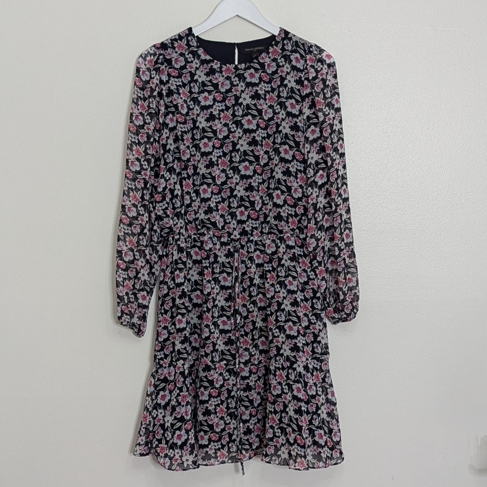 Banana Republic Dress Large Floral Blue Dress Fit And Flare - Picture 1 of 9